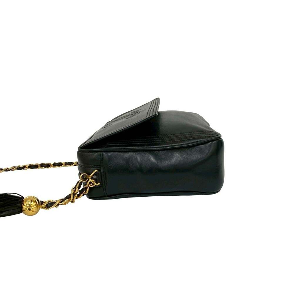 CHANEL Black Lambskin Leather Logo Shoulder Bag - Picture 5 of 10
